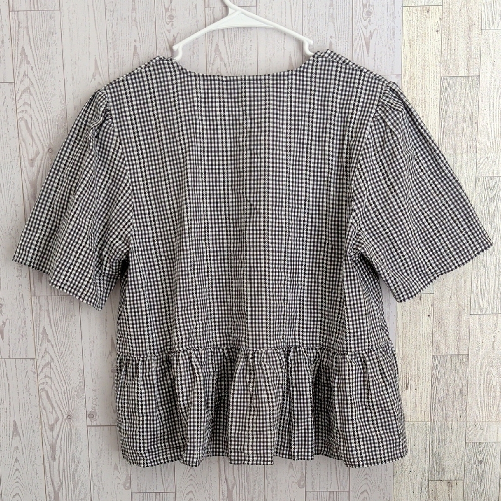 NWT Madewell Black & White Gingham Peplum Top - Picture 4 of 4